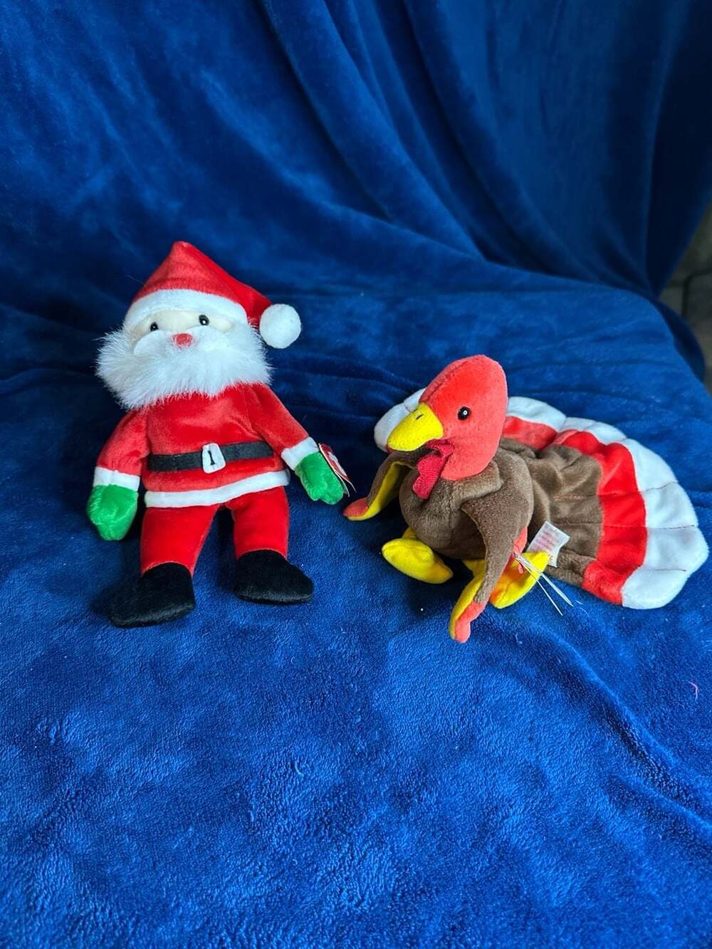 Ty Beanie Babies Santa and Gobbles the Turkey Holiday Plush Set